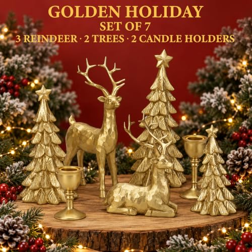 Gold Reindeer Christmas Decor Set (7PCS) – Gold Variation, Decostatue