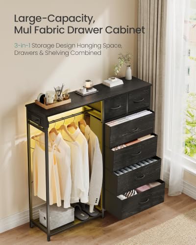 Closet Organizer with Hanging Rod and 6 Fabric Drawers - Ink Black, 13.8"D x 40.4"W x 46.3"H