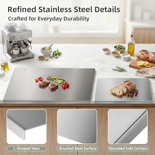 Stainless Steel Cutting Board Set with Lip - 2 Pack, 16x12 & 24x16 Inches, Non-Slip Food Prep Boards