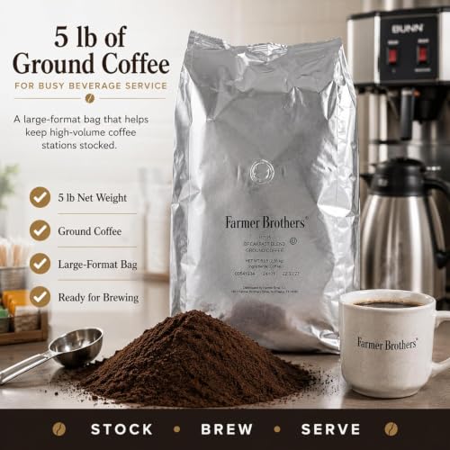 Farmer Brothers Breakfast Blend Ground Coffee 5 lb Bag - Medium Roast, 80 Ounce Pack of 1