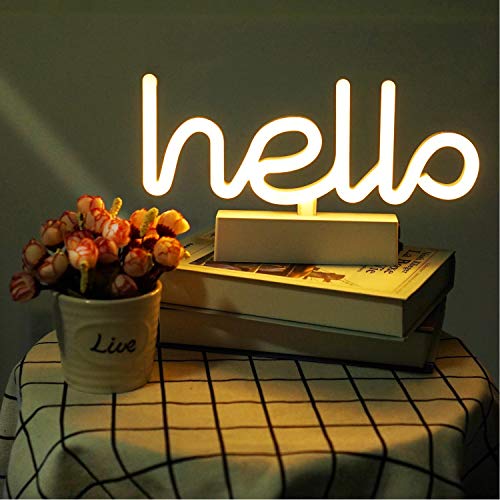 Neon Indoor Night Light, Battery Operated & USB Powered Glowing Neon Decorative Sign LED Light for Room Party Festival Decorations (Warm White)