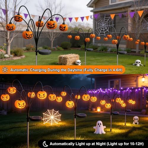 Thiswing 4 Pack Solar Halloween Pumpkin Lights Outdoor Decor, Fall Lanterns