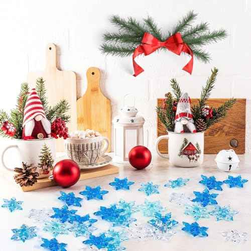 240Pcs Winter Acrylic Snowflake Ornaments 3D Blue Translucent Snowflake Crystals Gems Christmas Xmas Pendant Beads DIY Crafts for Vase Filler,Table Scatter, Party Wedding Arts Crafts Decoration