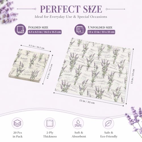 White Provence Lavender Botanical Decoupage Napkins 20-Pack for Wedding