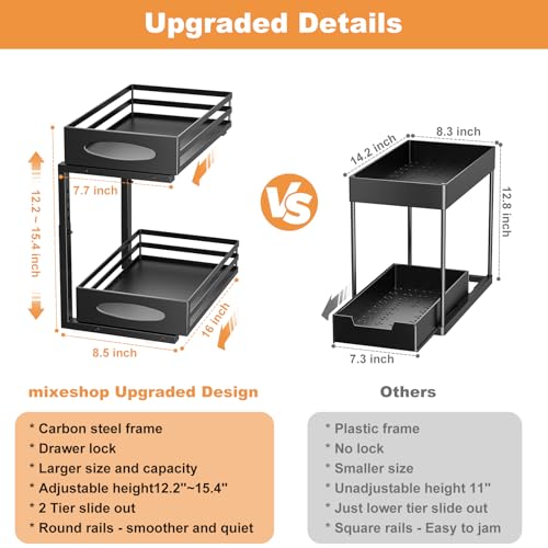 Black 2-Tier Under Sink Organizer with Adjustable Height - Pull-Out Cabinet Storage Shelf