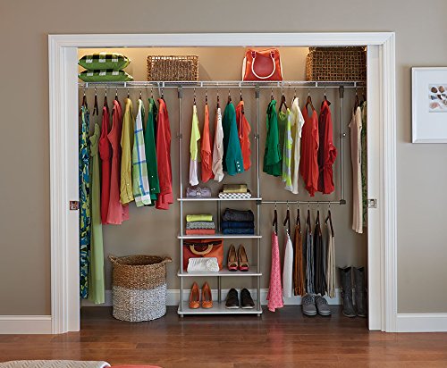 White Closet Maximizer™ Closet Accessory with 4 Shelves & Double Hang Rod - Adjustable, Tool-Free Installation
