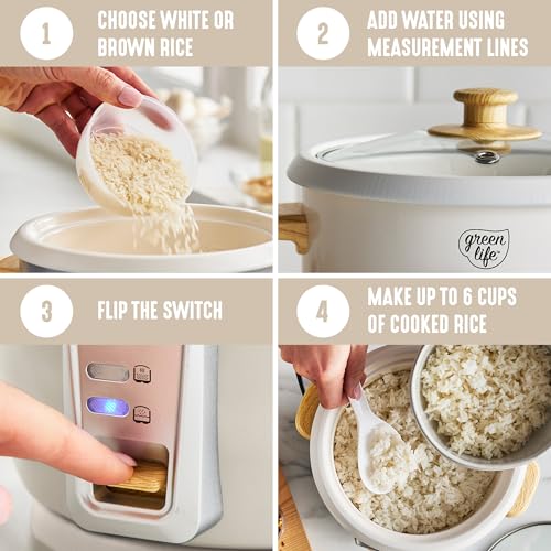 Cream 1.5QT Rice Cooker with Removable PFAS-Free Ceramic Nonstick Pot - 3-Cups Uncooked