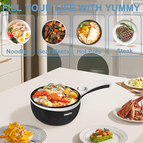 Dezin 1.5L Electric Hot Pot - Non-Stick Portable Cooker, Black, Without Steamer