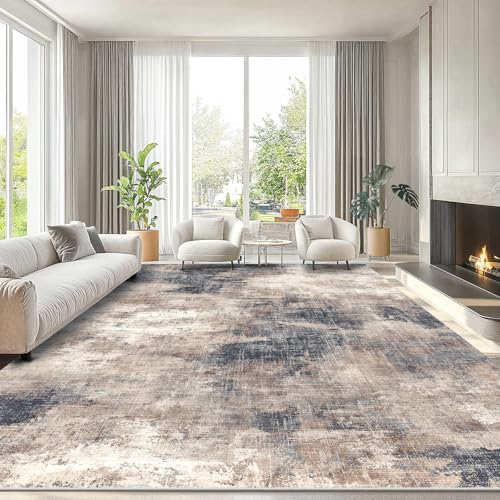 Amada 8'x10' Brown Abstract Washable Area Rug for Living Room