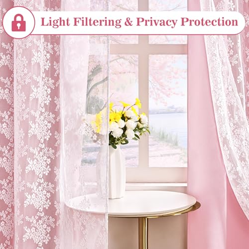 Yinhua Pink Curtains for Girls Room Double Layer Blackout Bedroom 84