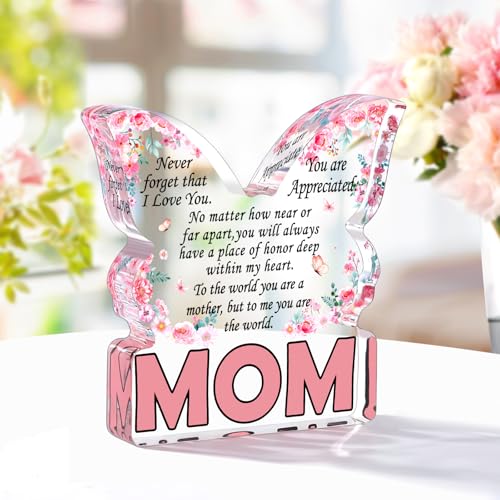 Mom Butterfly Engraved Christmas Stocking Stuffer Plaque - 4x4 Acrylic Gift