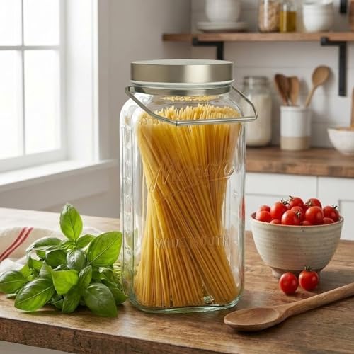 2 Gallon Glass Mason Jar with Airtight Metal Lid & Handle - Bulk Food Storage