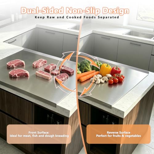 Cycayit 31.5 x 22.8-Inch Stainless Steel Cutting Board with Lip and Nonslip Mat