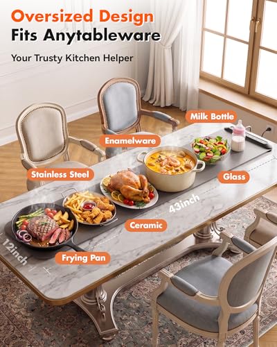 Grey 43x12 Inch Food Warming Mat - 600W Heat Resistant Pad for Buffet & Catering