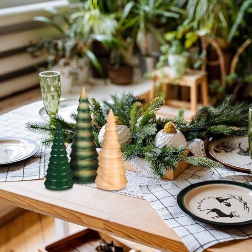 Cinnvoice 3 Pcs Farmhouse Rustic Wooden Christmas Trees Tabletop