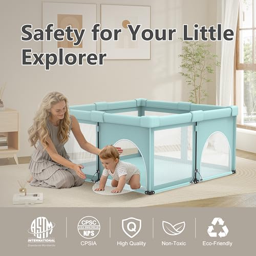 Light Green 50x50 Baby Playpen - Foldable Portable Indoor Outdoor Play Yard