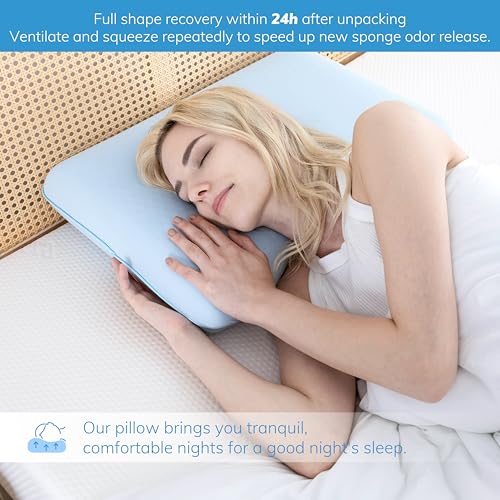 Reversible Cooling Gel Memory Foam Pillow - Blue, Queen Size Neck Support