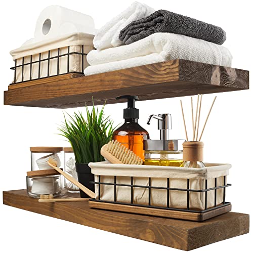BAOBAB WORKSHOP Walnut 24 Inch Solid Wood Floating Shelves Wall Mount Set