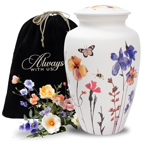 White Wildflower Breeze Large Cremation Urn for Women - Handcrafted Memorial for Ashes