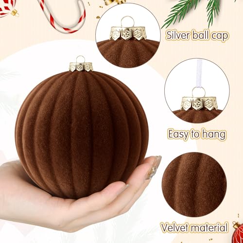 Syhood 16 Pcs 4 Inch Brown Velvet Christmas Ornaments - Holiday Tree Decor