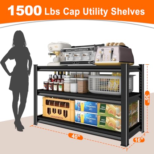 Heavy Duty Metal Garage Shelving Unit - 40W x 16D x 36H, Black, Variation of 3T-BK-40"Wx16"D