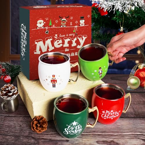 TJ Moscow Mule Mugs Set of 4 - 12 oz Copper Finish, 4 Color Variation