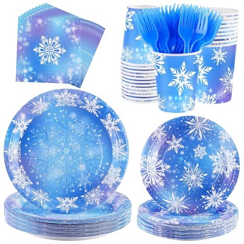 Kochorie Frozen Snowflake Party Supplies Set for Winter & Christmas - 144 Pieces