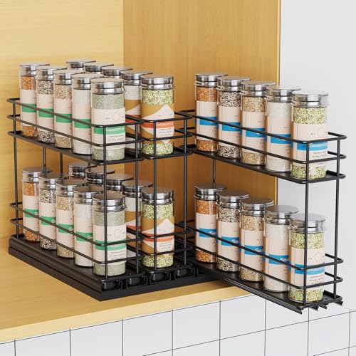 Black Mystozer Pull Out Spice Rack Organizer for Cabinets, 3 Drawers 7.4"