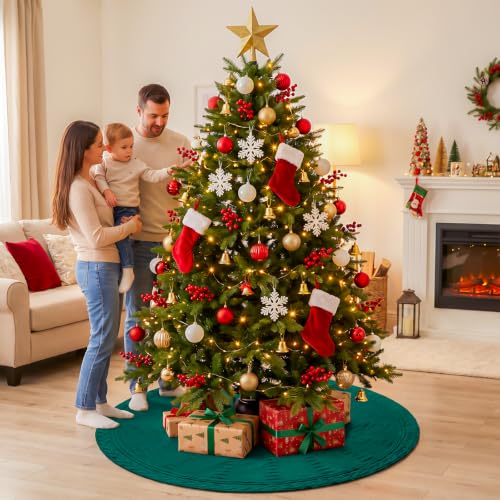 Benjia 120cm/48in Knitted Christmas Tree Skirt Braided Cable Knit Green