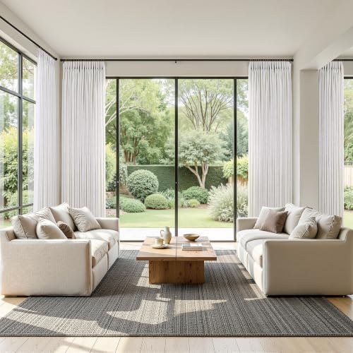 Triple Pinch Pleated Curtains for Living Room 90 Inch Linen 2 Panels
