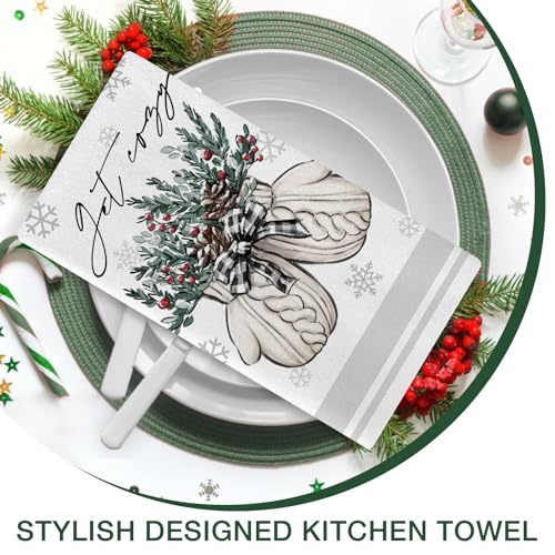 Seliem Winter Wreath Glove Kitchen Dish Towels Set of 2, Get Cozy
