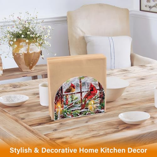 SUABO Red Cardinals Old Window Napkin Holder for Table Decor Acrylic Kitchen Accessory