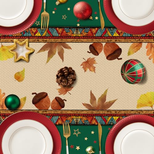 Turkey Thanksgiving Table Runner Seasonal Fall Kitchen Dining Linen Table Decoration for Indoor Outdoor Home Party Decor 13 x 72 Inch