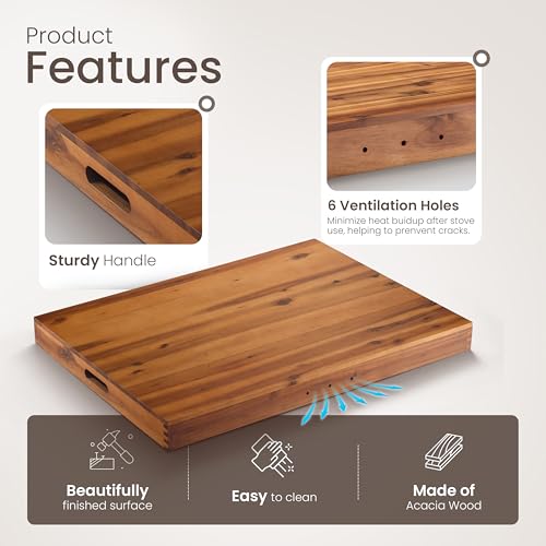 Tidita Acacia Wood Stove Top Cover 30x22 Inches - Noodle Board for Electric & Gas Stoves, XL Size
