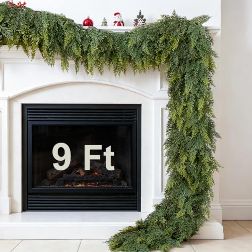 Yastouay 9 ft Cedar Christmas Garland with Lights | Real Touch Fuller Pine for Mantle