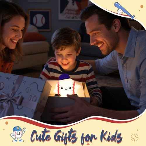 Attivilife Baseball Night Light, Baseball Gifts for Boys, Soft Silicone Nursery Bedroom Bedside Decor Dimmable Rechargeable LED Touch Lamp, Baby Kid Teen Sport Lover Athlete Birthday Christmas Gifts