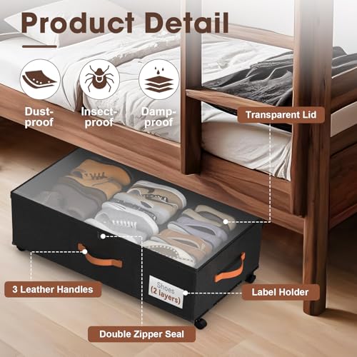Eastherry Under Bed Storage Containers with Wheels - 9.5 Inch, 2 Pack, Black