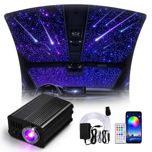 16W Car Star Ceiling Kit with 750 Fiber Optic Strands and App Control - Twinkle & Meteor Effects