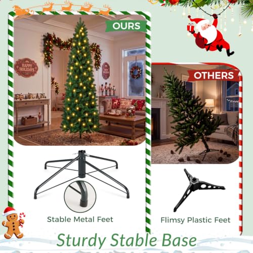 9 ft Pre-Lit Pencil Christmas Tree, Slim Artificial Green