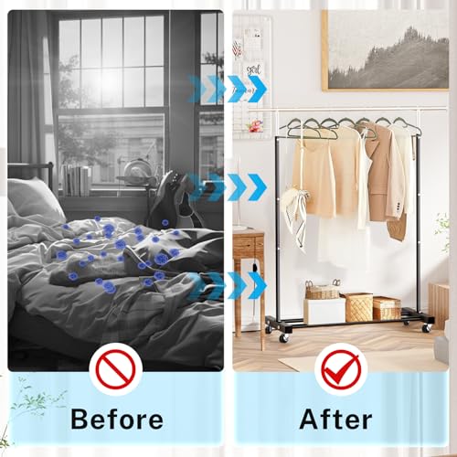 VICERII Black Heavy Duty Rolling Clothes Rack 55.5 Inch with Shelf & Wheels