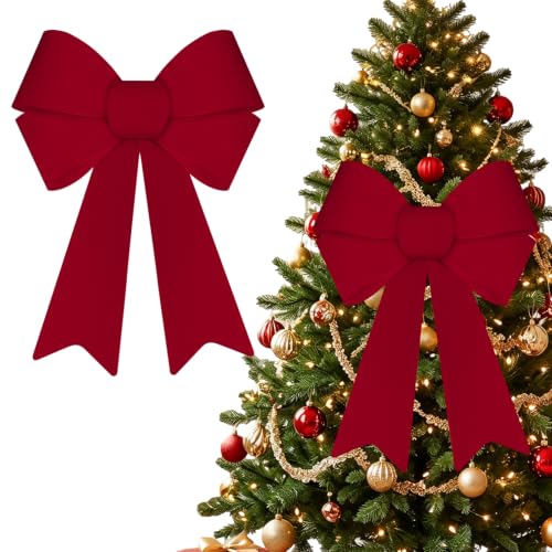Artmag Burgundy Velvet Christmas Bows 2 Pack 11x17 Inches Indoor Outdoor Decor