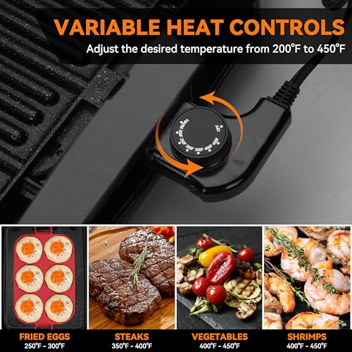 Baker’s Friend Indoor Griddle & Grill Panini Press 2-in-1 Electric Reversible Plate