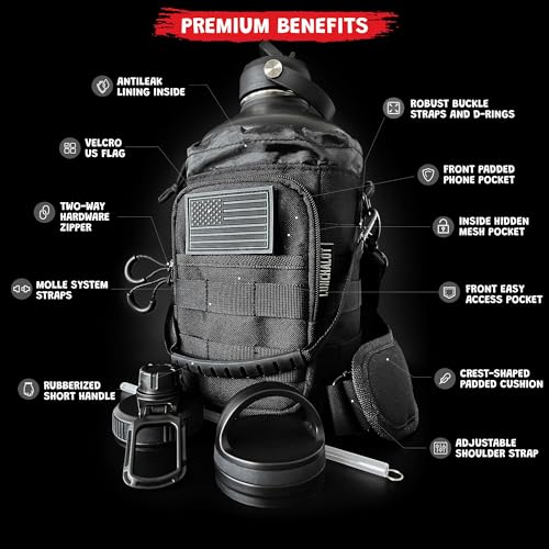LUNCHALOT 128 Oz Black Stainless Steel Insulated Water Bottle - Gallon Jug