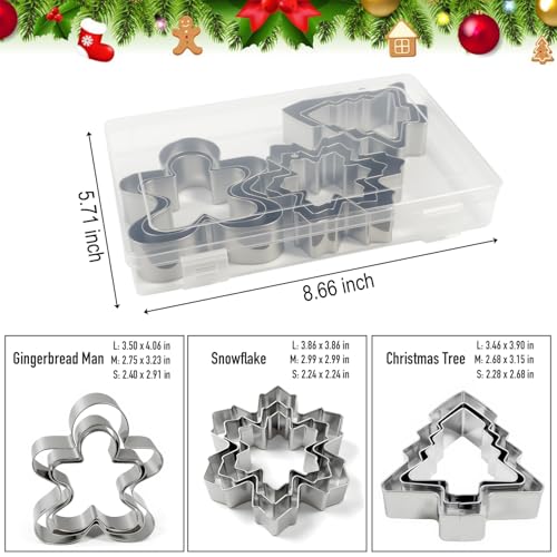 Stainless Steel Christmas Cookie Cutters Set with Box – 9 Pieces (Tree, Gingerbread, Snowflake)