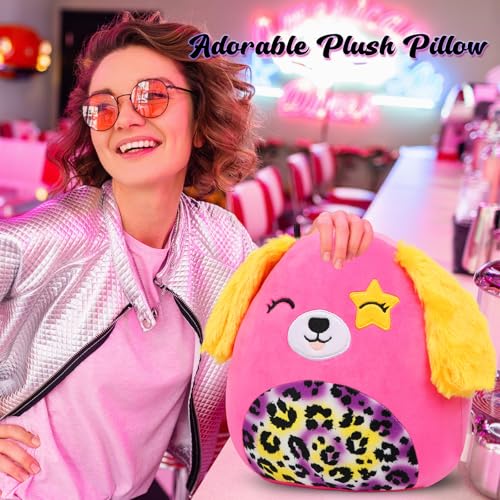 12¡± Hot Pink Dog with Leopard Belly Plush Pillow Soft Stuffed Animal Cute Plush Toy Birthday Christmas Festival Gifts for Kids Valentine's Day Gifts for Girlfriend