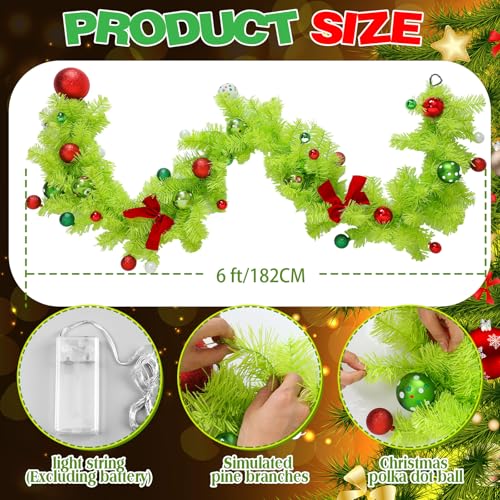 Jutom 6ft Norfolk Pine Christmas Garland, Whimsical Holiday Decor