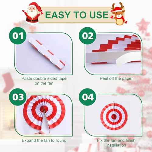9 Pcs Christmas Candy Hanging Paper Fans Decoration Peppermint Hanging Fans Xmas Candy Cane Party Garland Decor for Merry Christmas Holiday Classroom Ceilings Wall Birthday Party Supplies