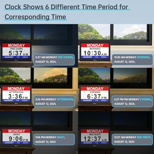 12” Black Digital Dementia Clock for Seniors with 20 Alarms & Auto Dimming