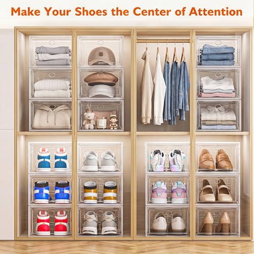 7 Code White 6-Pack Clear Shoe Organizer with Magnetic Door, Stackable