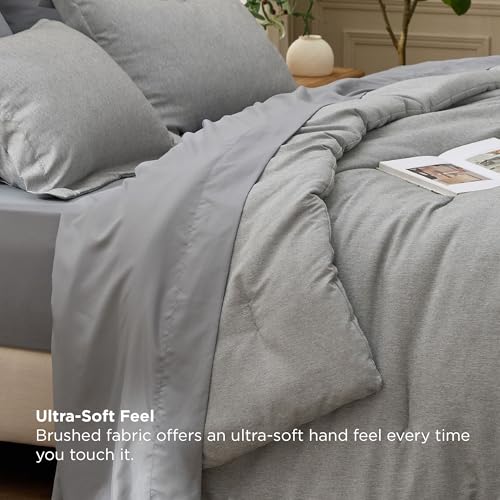 Bedsure Queen Comforter Set Dark Grey - 7 Piece Bed in a Bag for All Seasons